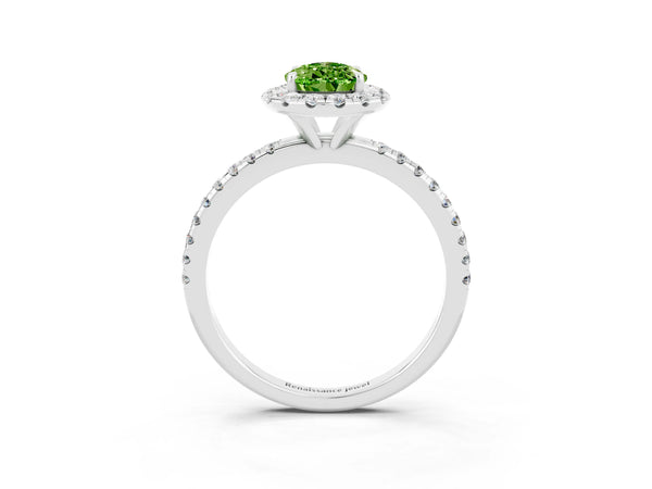 Platinum Pear Cut Cut Diamond Floral Halo Engagement Ring with Pavé Band and Prong Setting