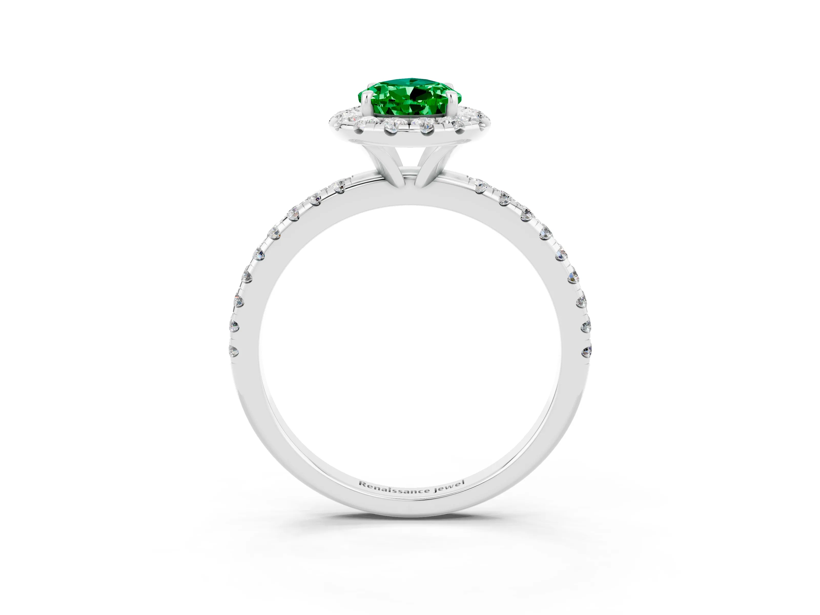White gold Pear Cut Cut Diamond Floral Halo Engagement Ring with Pavé Band and Prong Setting_3