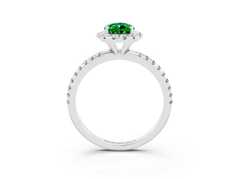 White gold Pear Cut Cut Diamond Floral Halo Engagement Ring with Pavé Band and Prong Setting_3