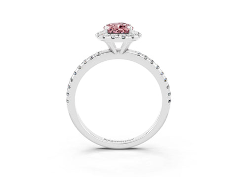 White gold Pear Cut Cut Diamond Floral Halo Engagement Ring with Pavé Band and Prong Setting_3