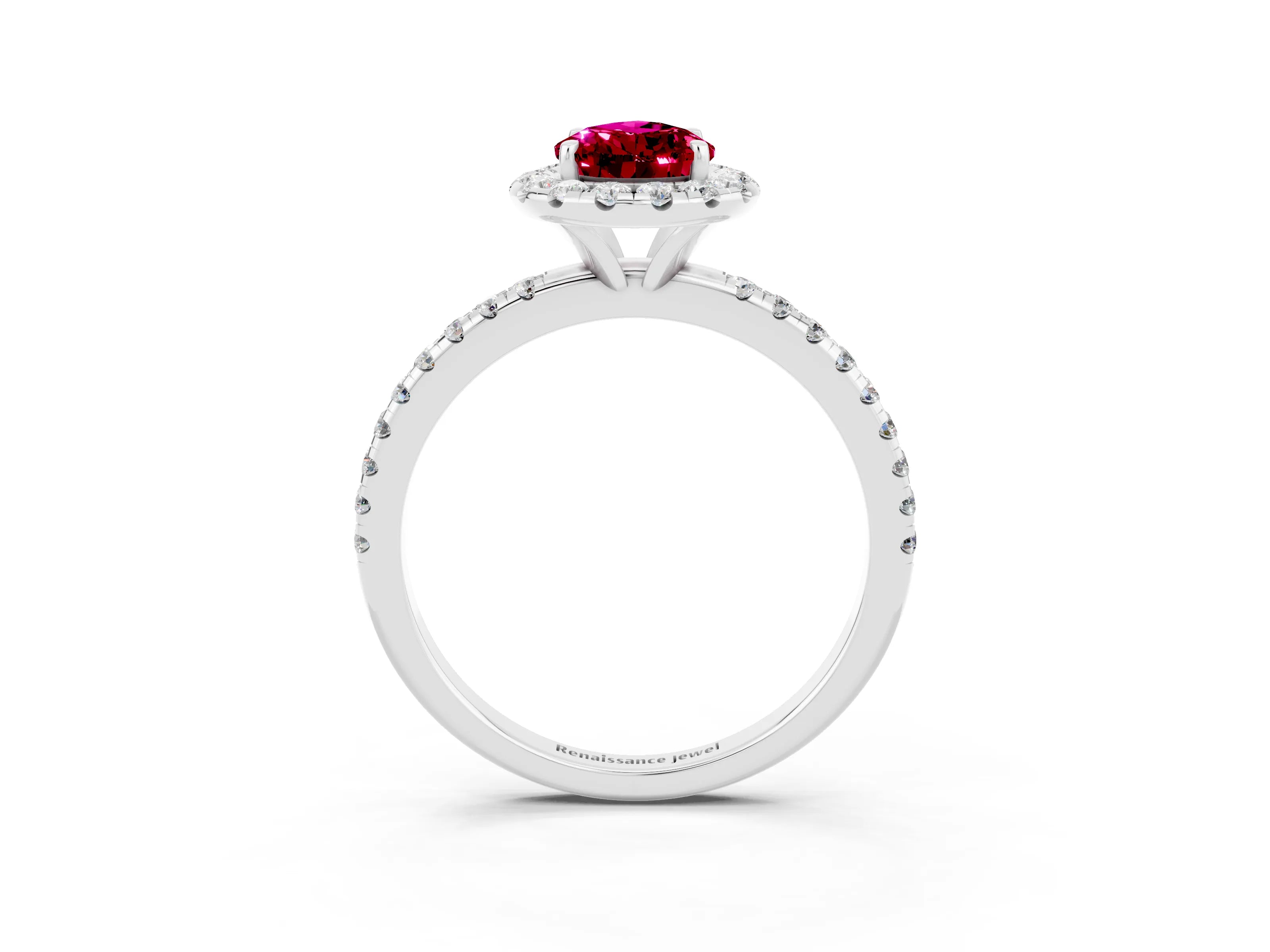 White gold Pear Cut Cut Diamond Floral Halo Engagement Ring with Pavé Band and Prong Setting_3