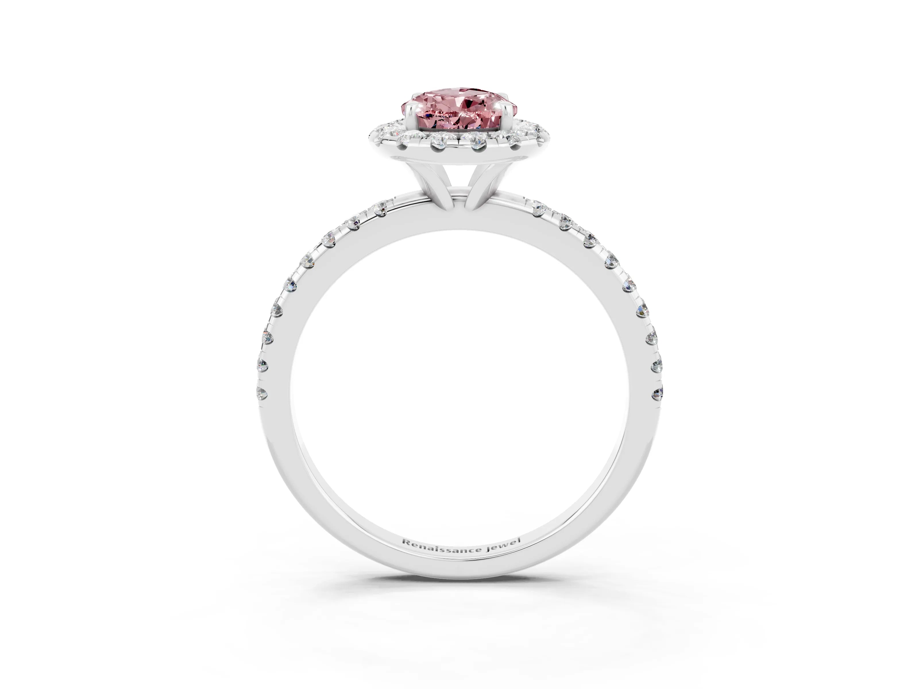 White gold Pear Cut Cut Diamond Floral Halo Engagement Ring with Pavé Band and Prong Setting_3