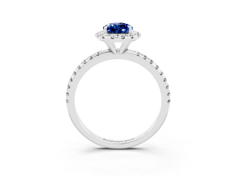 White gold Pear Cut Cut Diamond Floral Halo Engagement Ring with Pavé Band and Prong Setting_3