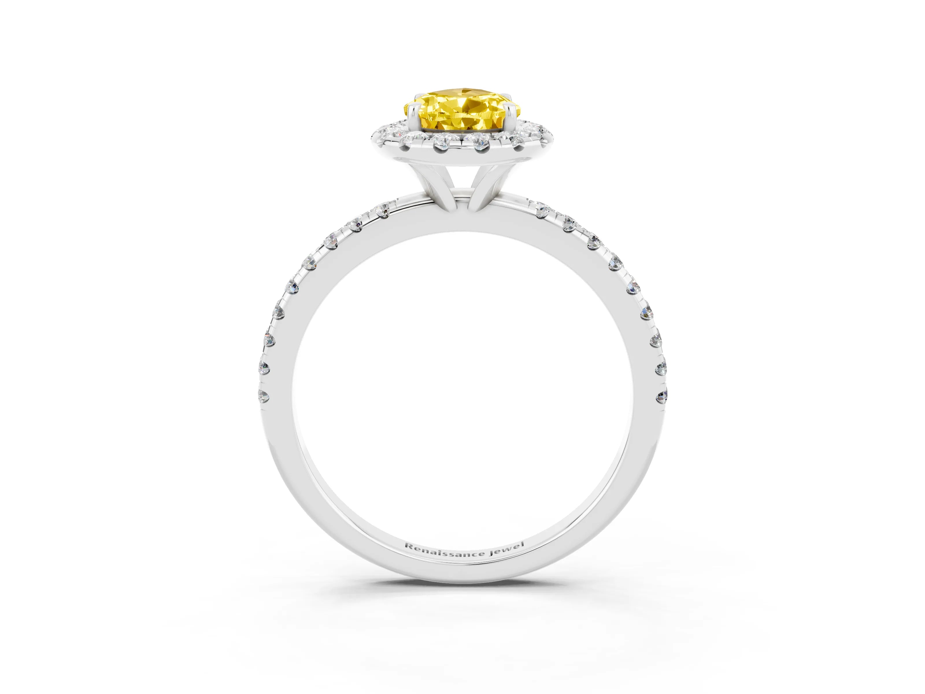 White gold Pear Cut Cut Diamond Floral Halo Engagement Ring with Pavé Band and Prong Setting_3