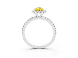 White gold Pear Cut Cut Diamond Floral Halo Engagement Ring with Pavé Band and Prong Setting_3