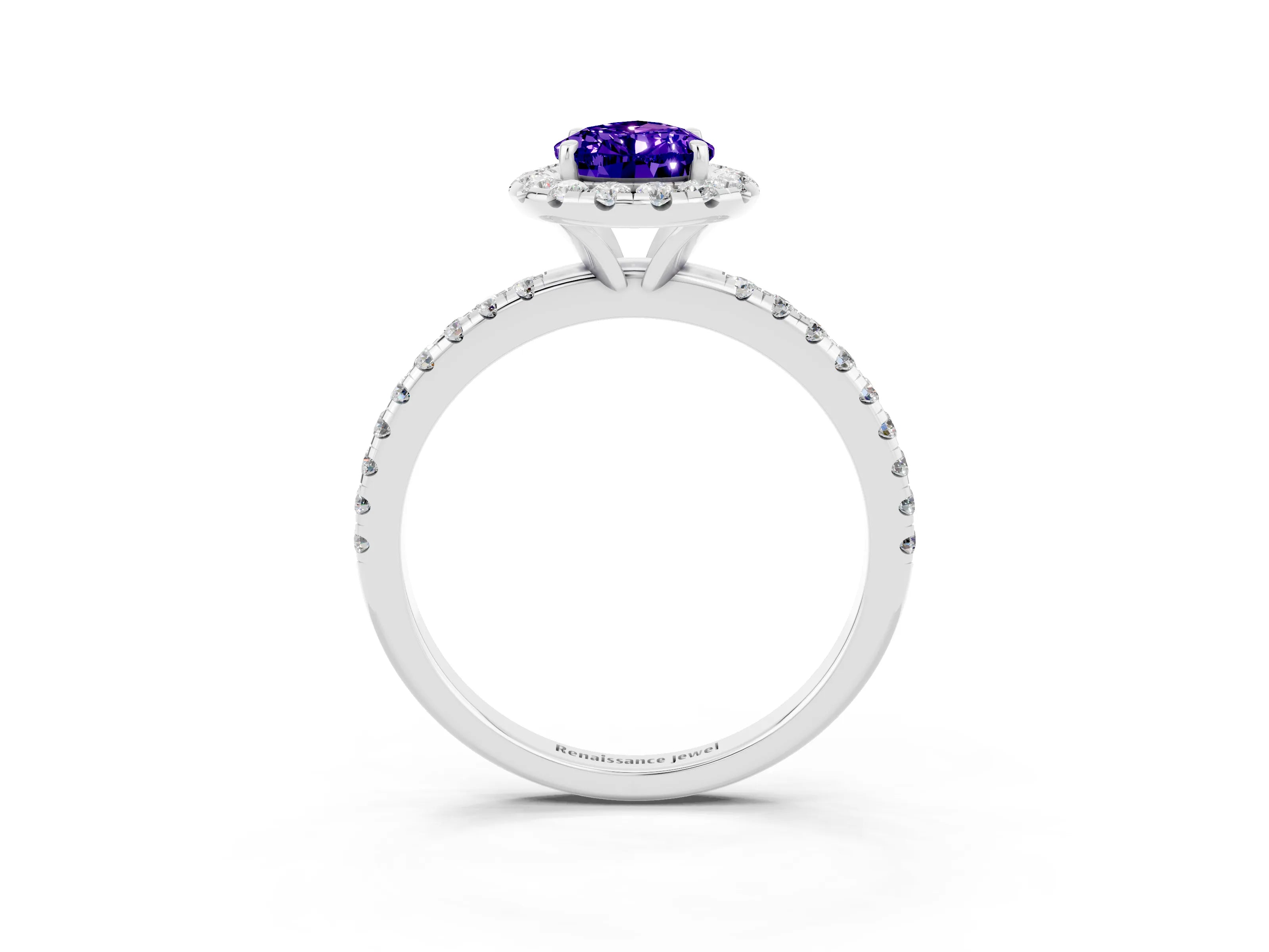 White gold Pear Cut Cut Diamond Floral Halo Engagement Ring with Pavé Band and Prong Setting_3