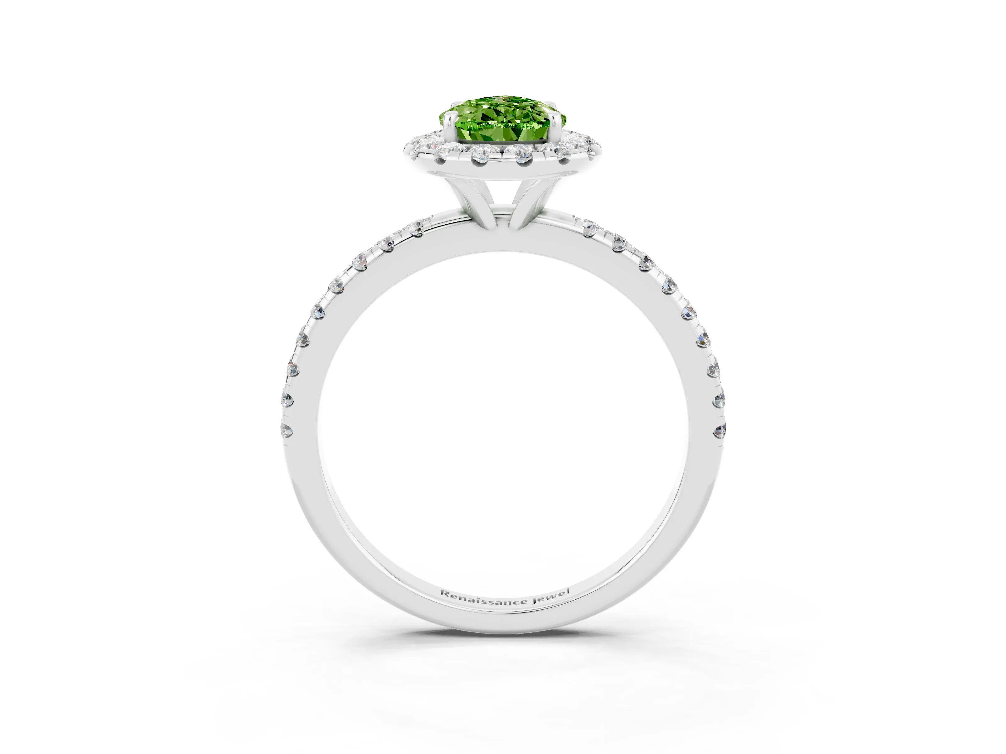 White gold Pear Cut Cut Diamond Floral Halo Engagement Ring with Pavé Band and Prong Setting_3