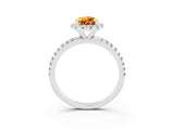 White gold Pear Cut Cut Diamond Floral Halo Engagement Ring with Pavé Band and Prong Setting_3