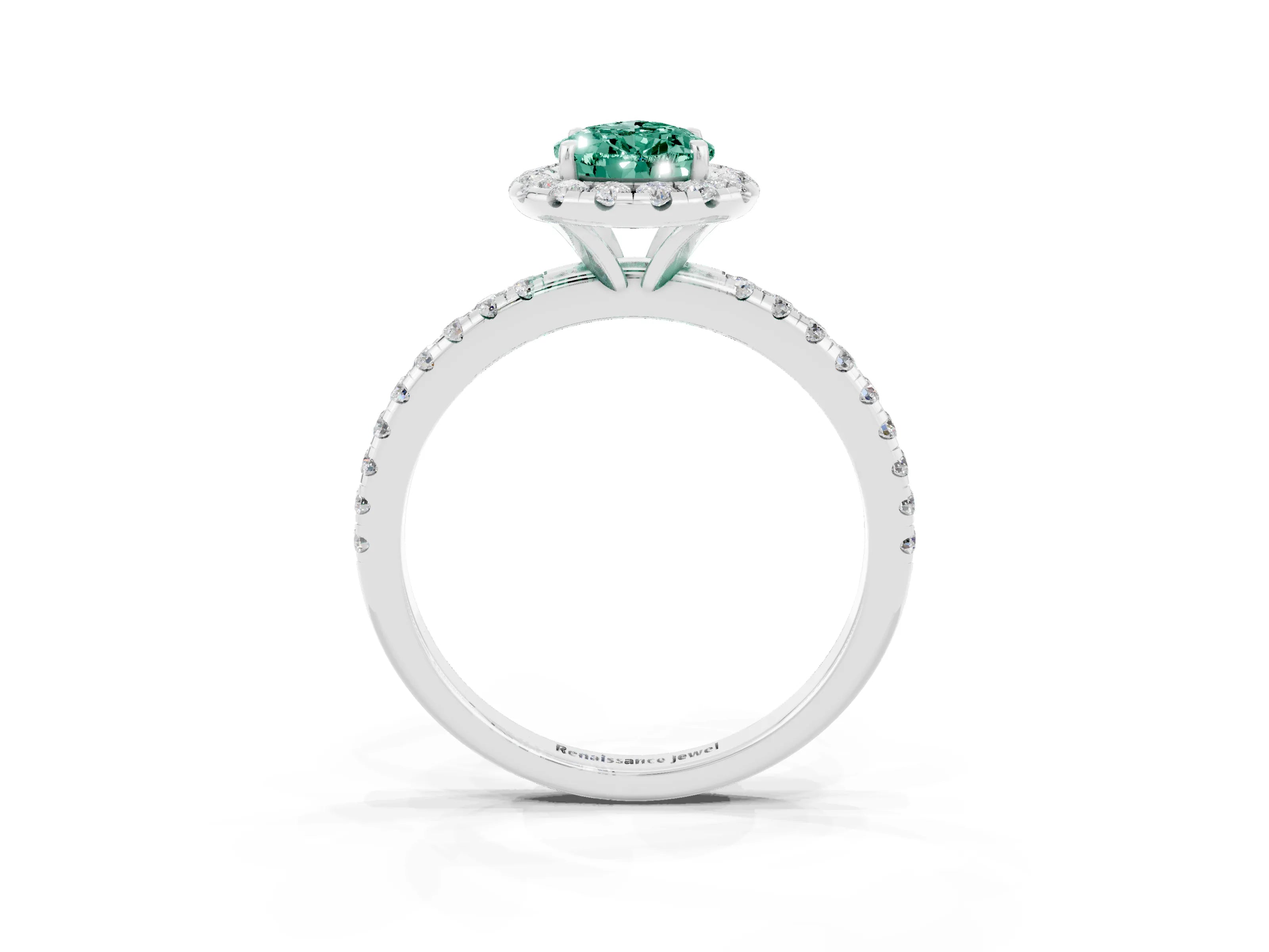 White gold Pear Cut Cut Diamond Floral Halo Engagement Ring with Pavé Band and Prong Setting_3