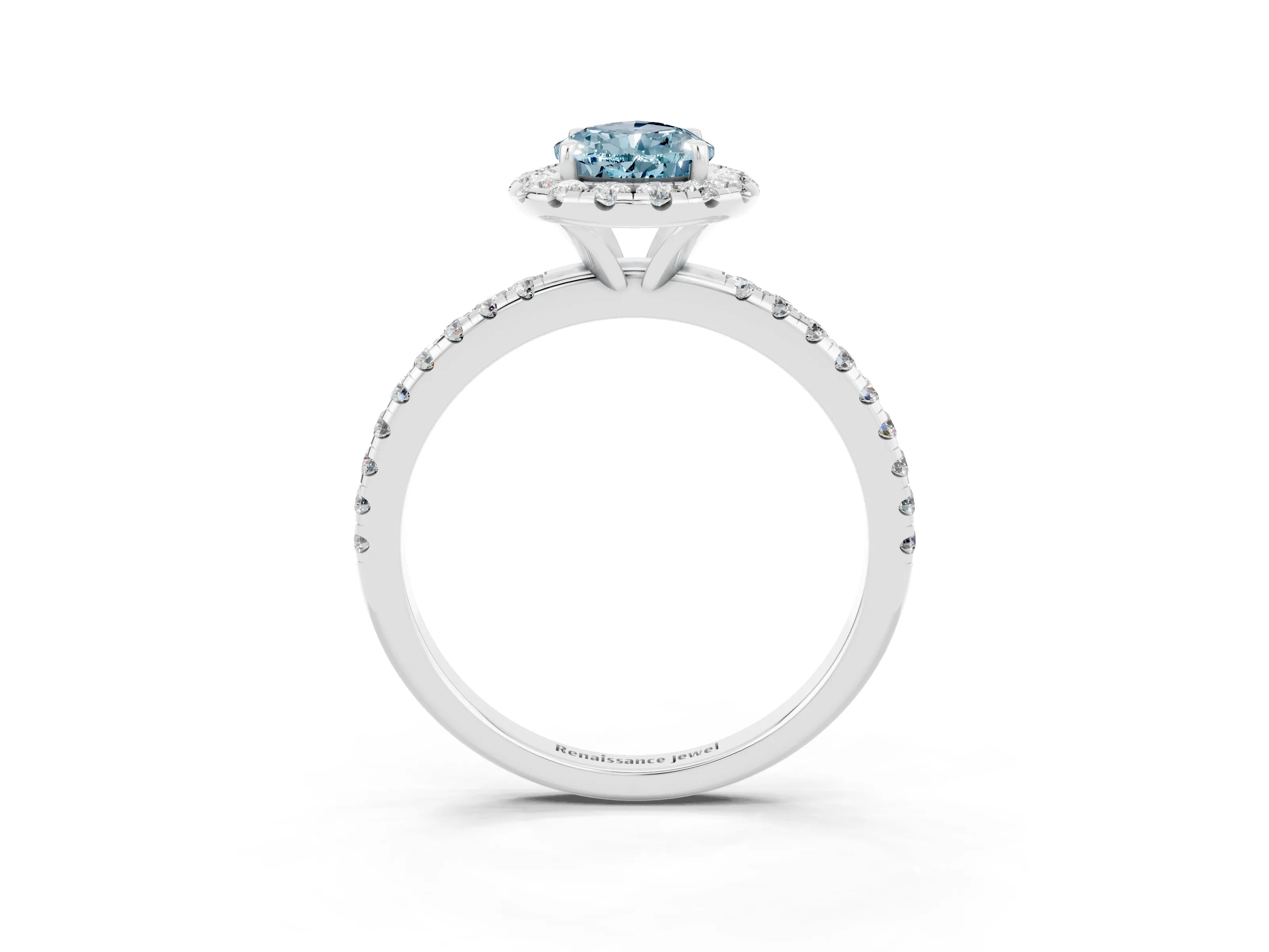 White gold Pear Cut Cut Diamond Floral Halo Engagement Ring with Pavé Band and Prong Setting_3