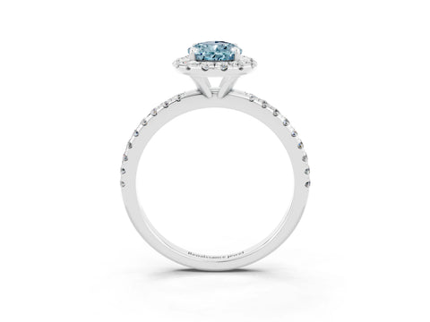 White gold Pear Cut Cut Diamond Floral Halo Engagement Ring with Pavé Band and Prong Setting_3