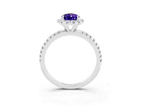 White gold Pear Cut Cut Diamond Floral Halo Engagement Ring with Pavé Band and Prong Setting_3