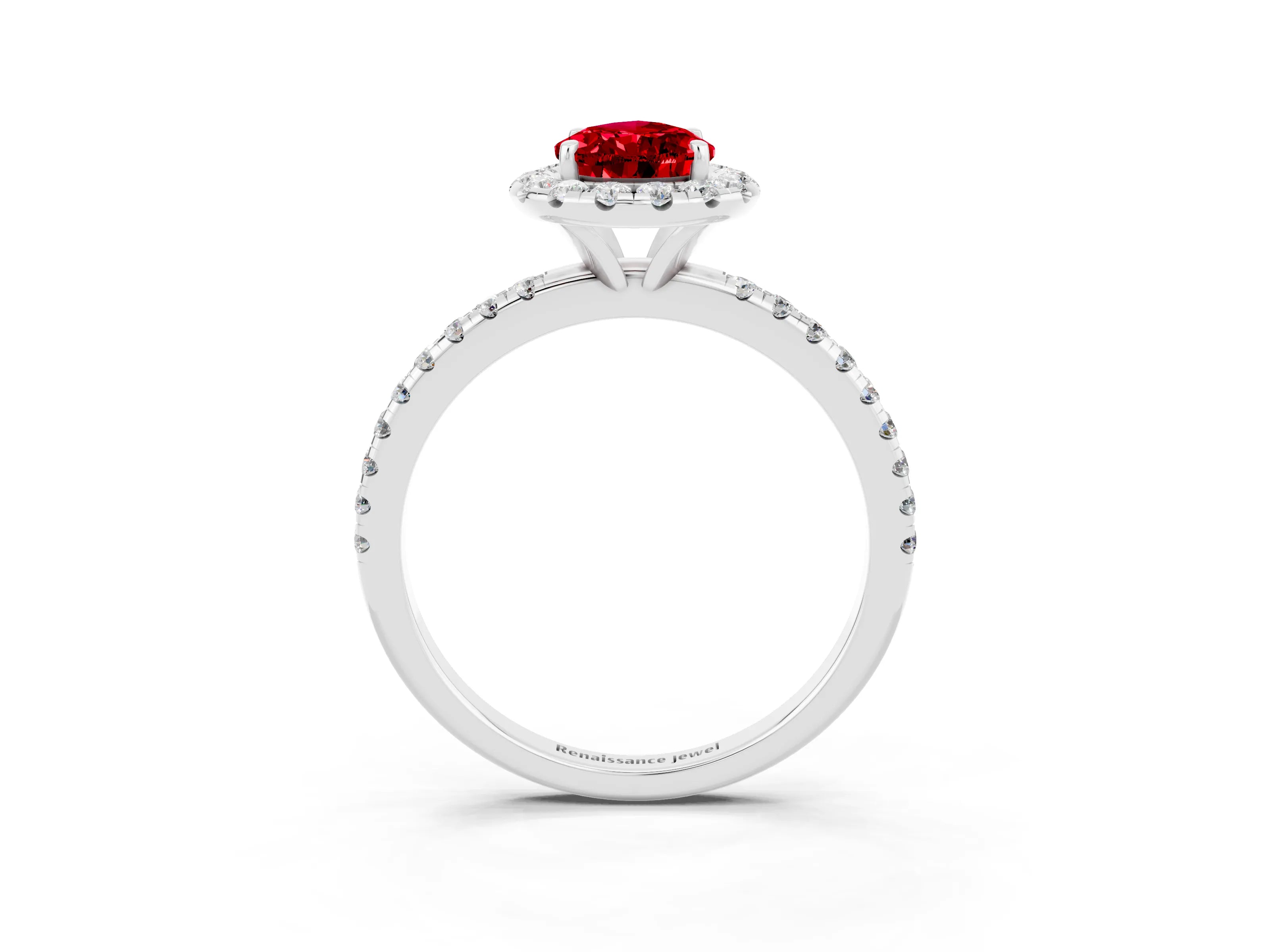 White gold Pear Cut Cut Diamond Floral Halo Engagement Ring with Pavé Band and Prong Setting_3