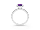 White gold Pear Cut Cut Diamond Floral Halo Engagement Ring with Pavé Band and Prong Setting_3