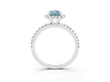 White gold Pear Cut Cut Diamond Floral Halo Engagement Ring with Pavé Band and Prong Setting_3