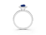 White gold Pear Cut Cut Diamond Floral Halo Engagement Ring with Pavé Band and Prong Setting_3