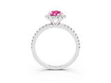 White gold Pear Cut Cut Diamond Floral Halo Engagement Ring with Pavé Band and Prong Setting_3
