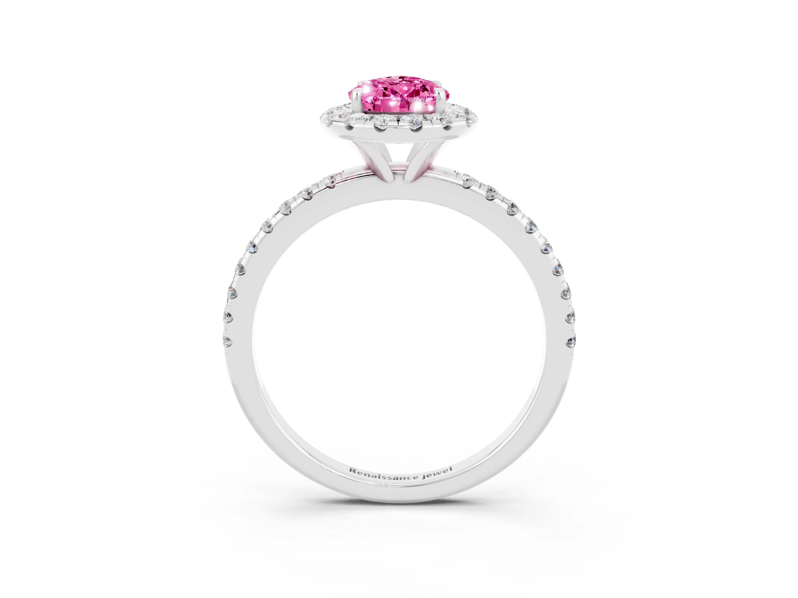 White gold Pear Cut Cut Diamond Floral Halo Engagement Ring with Pavé Band and Prong Setting_3