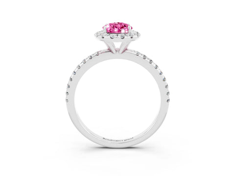 White gold Pear Cut Cut Diamond Floral Halo Engagement Ring with Pavé Band and Prong Setting_3