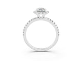 White gold Pear Cut Cut Diamond Floral Halo Engagement Ring with Pavé Band and Prong Setting_3