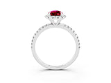 White gold Pear Cut Cut Diamond Floral Halo Engagement Ring with Pavé Band and Prong Setting_3