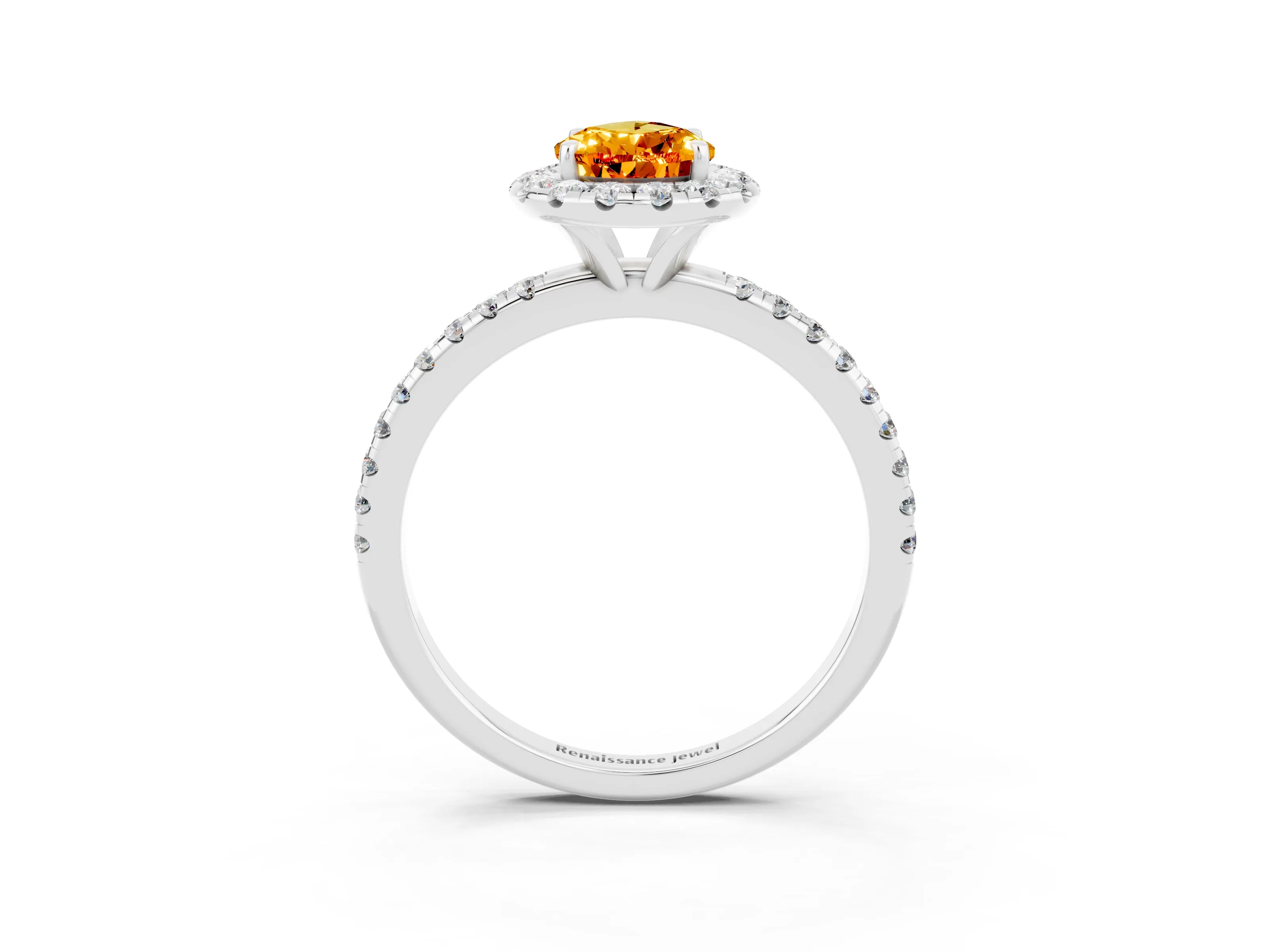 White gold Pear Cut Cut Diamond Floral Halo Engagement Ring with Pavé Band and Prong Setting_3