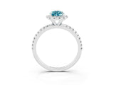 White gold Pear Cut Cut Diamond Floral Halo Engagement Ring with Pavé Band and Prong Setting_3