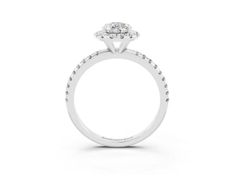 White gold Pear Cut Cut Diamond Floral Halo Engagement Ring with Pavé Band and Prong Setting_3