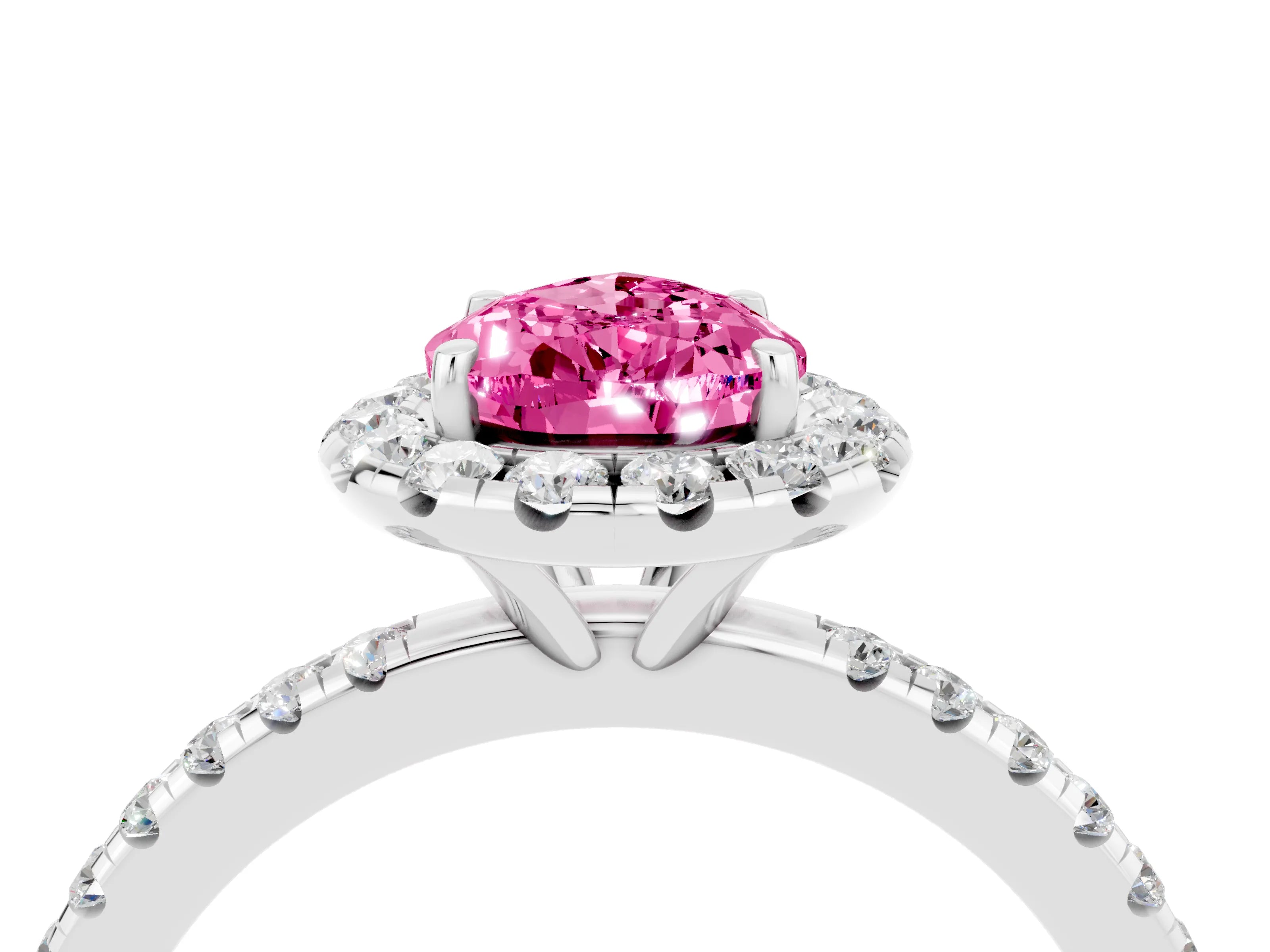 White gold Pear Cut Cut Diamond Floral Halo Engagement Ring with Pavé Band and Prong Setting_4