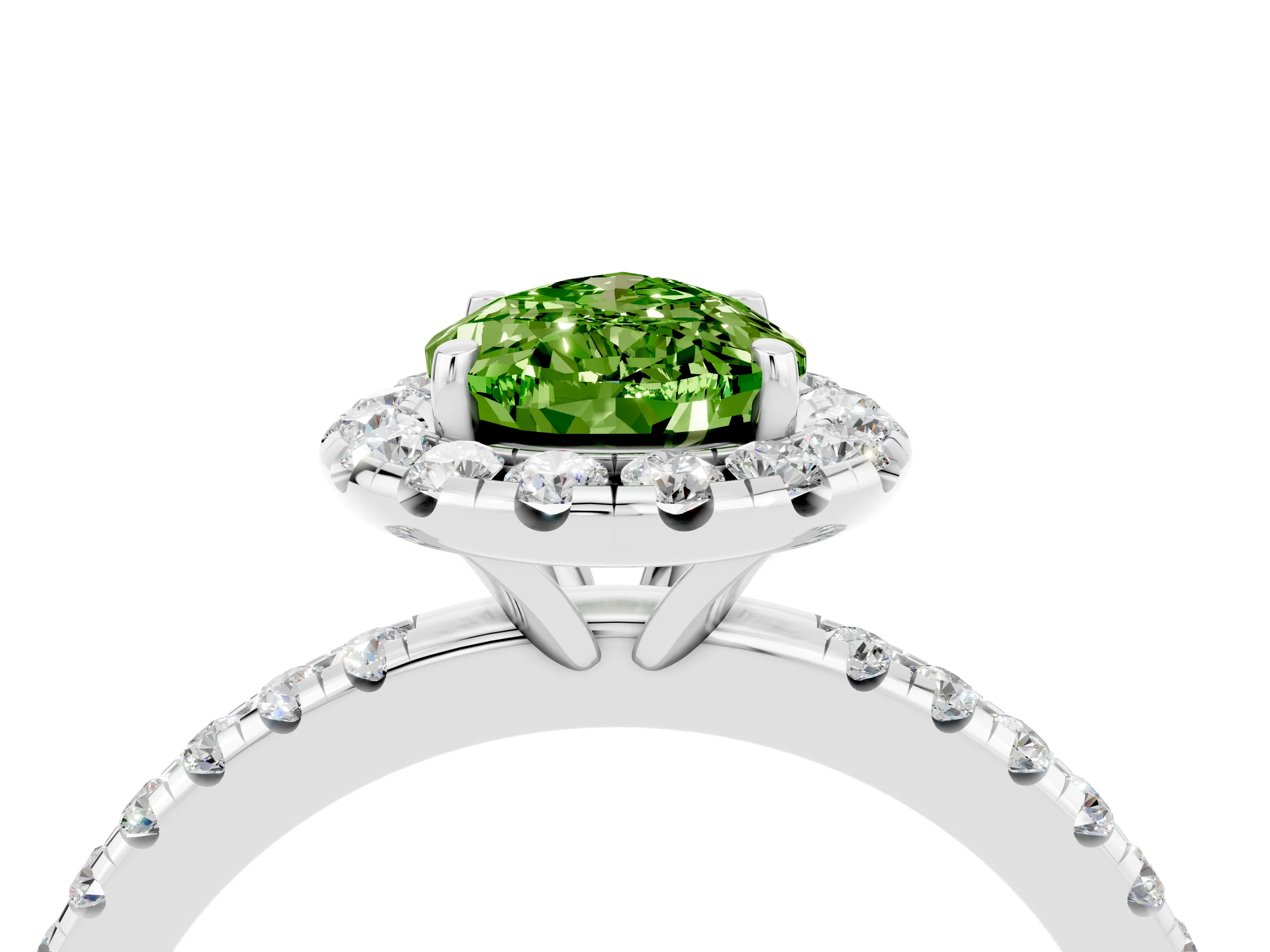 White gold Pear Cut Cut Diamond Floral Halo Engagement Ring with Pavé Band and Prong Setting_4