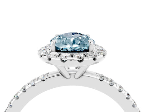 White gold Pear Cut Cut Diamond Floral Halo Engagement Ring with Pavé Band and Prong Setting_4