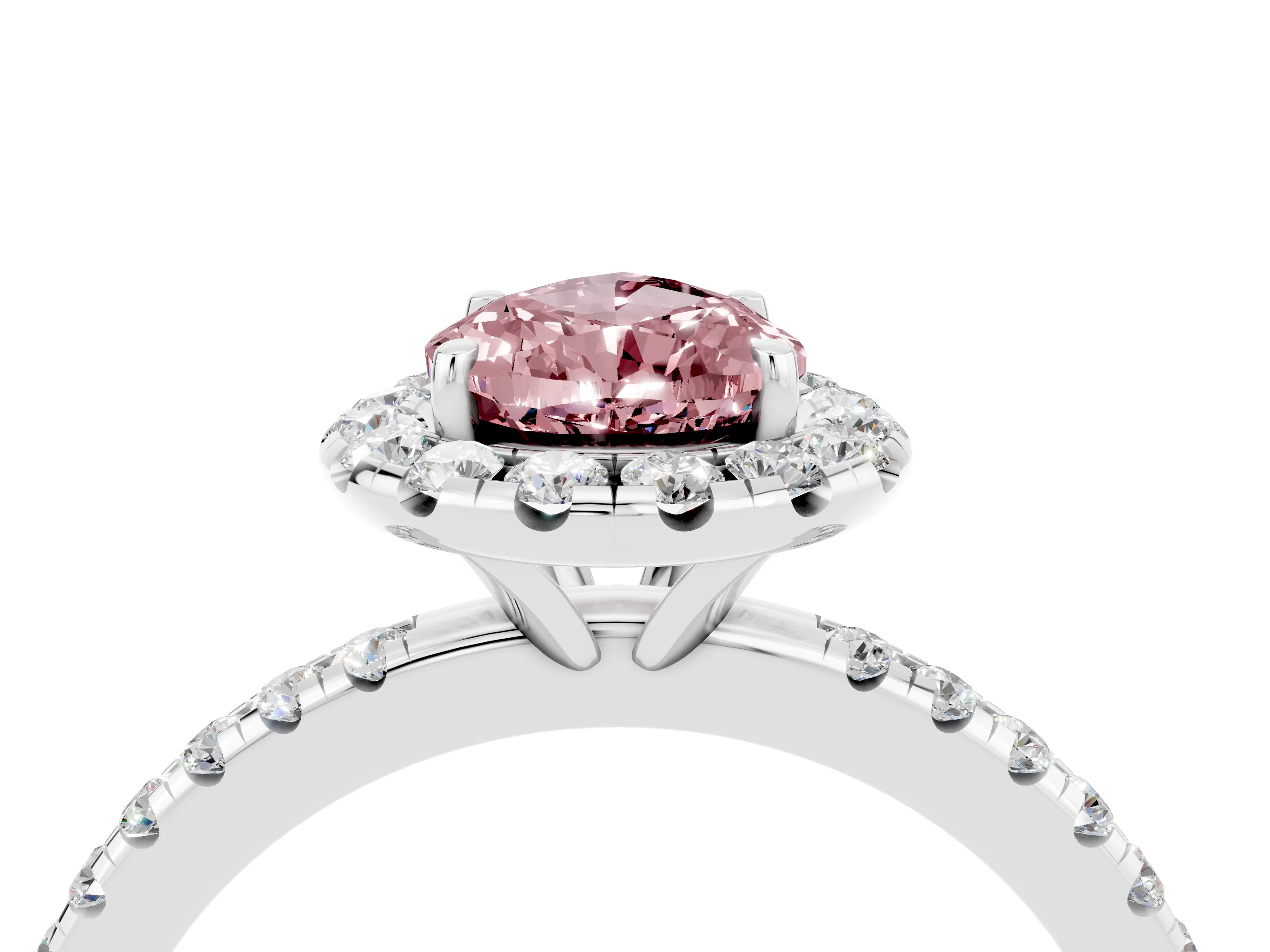 White gold Pear Cut Cut Diamond Floral Halo Engagement Ring with Pavé Band and Prong Setting_4