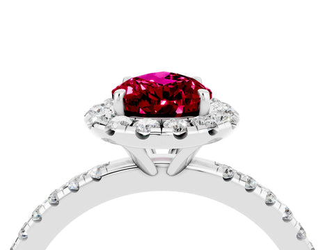 White gold Pear Cut Cut Diamond Floral Halo Engagement Ring with Pavé Band and Prong Setting_4