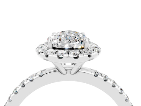 White gold Pear Cut Cut Diamond Floral Halo Engagement Ring with Pavé Band and Prong Setting_4