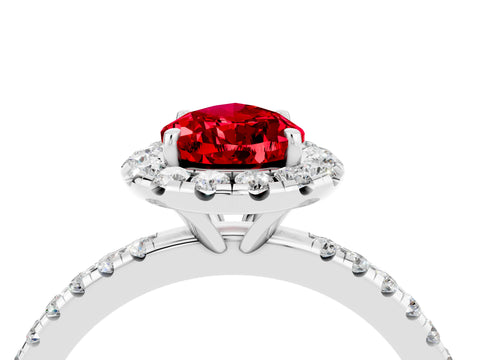 White gold Pear Cut Cut Diamond Floral Halo Engagement Ring with Pavé Band and Prong Setting_4