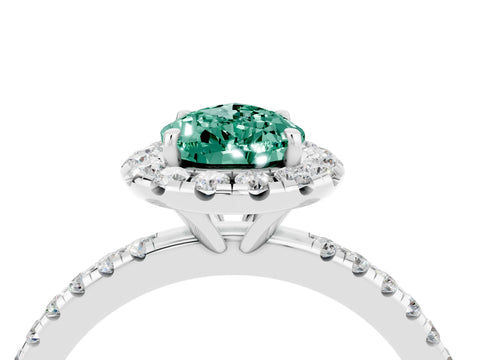 White gold Pear Cut Cut Diamond Floral Halo Engagement Ring with Pavé Band and Prong Setting_4