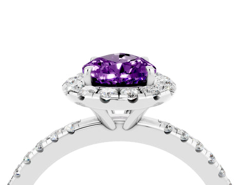 White gold Pear Cut Cut Diamond Floral Halo Engagement Ring with Pavé Band and Prong Setting_4
