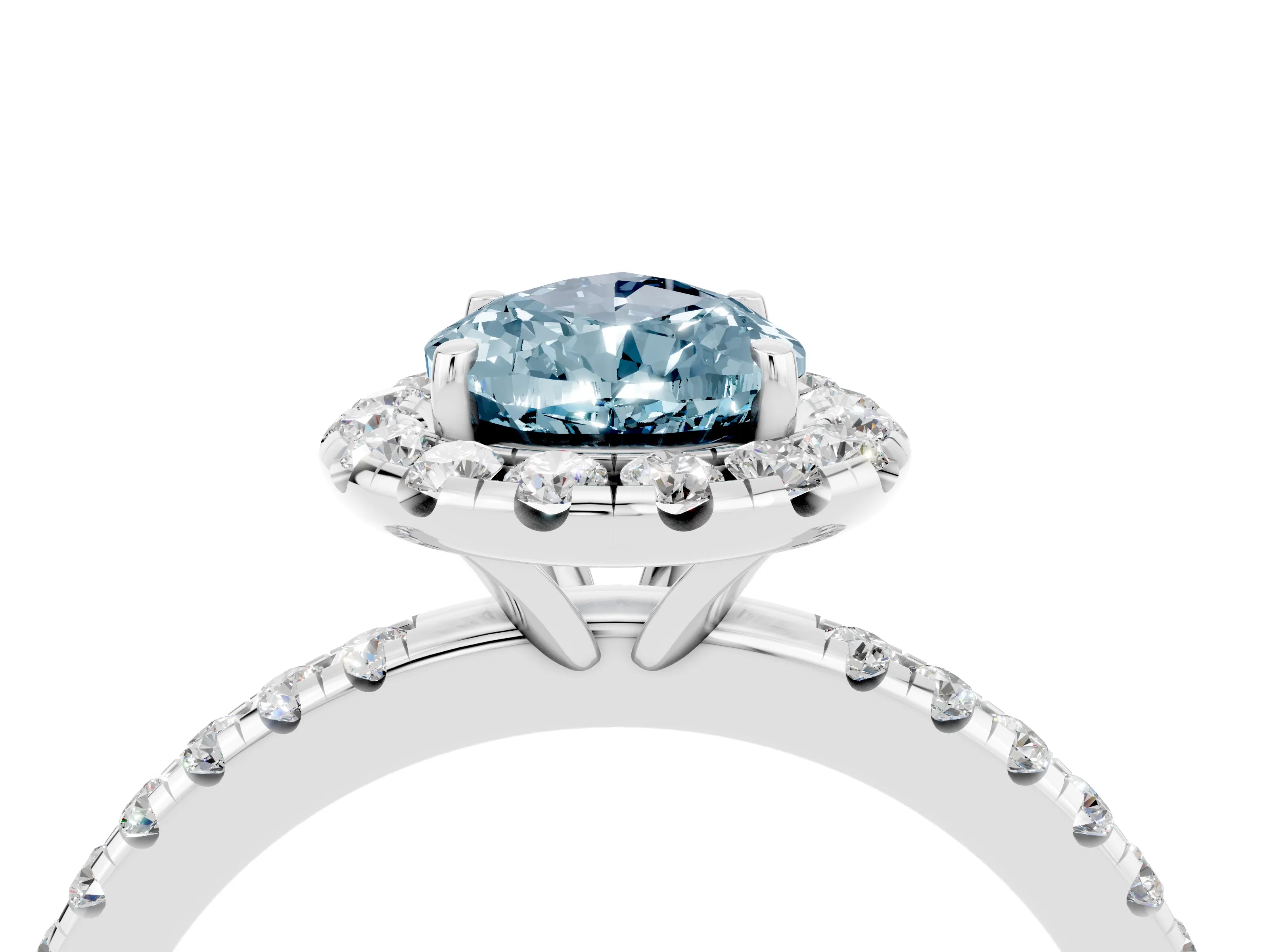 White gold Pear Cut Cut Diamond Floral Halo Engagement Ring with Pavé Band and Prong Setting_4