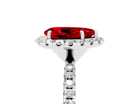 White gold Pear Cut Cut Diamond Floral Halo Engagement Ring with Pavé Band and Prong Setting_5