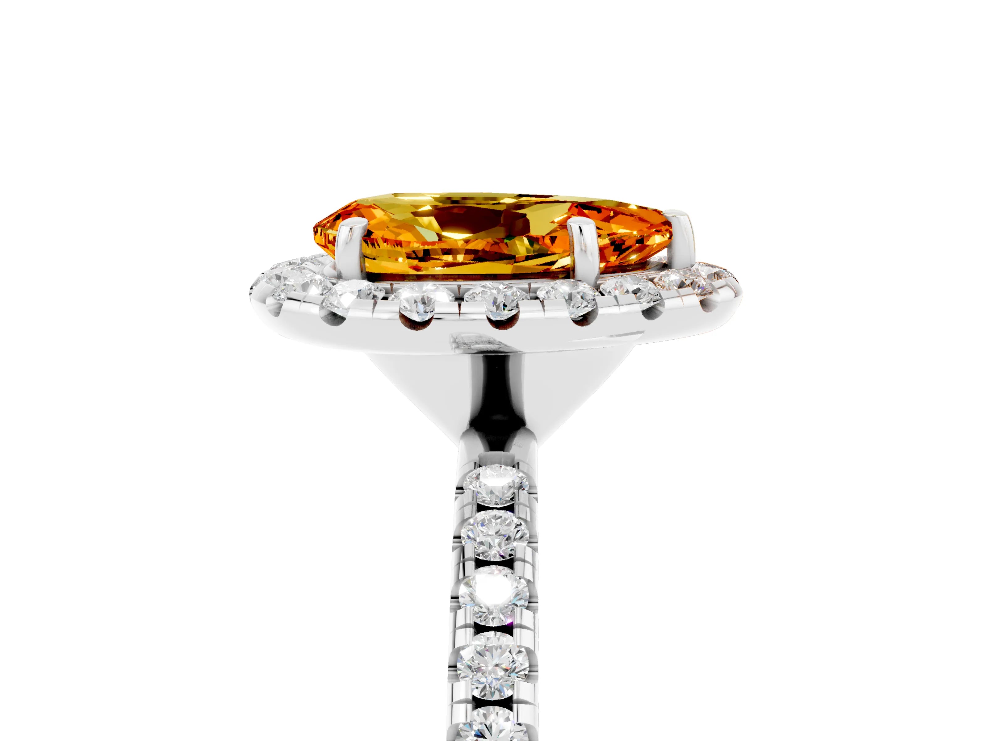 White gold Pear Cut Cut Diamond Floral Halo Engagement Ring with Pavé Band and Prong Setting_5
