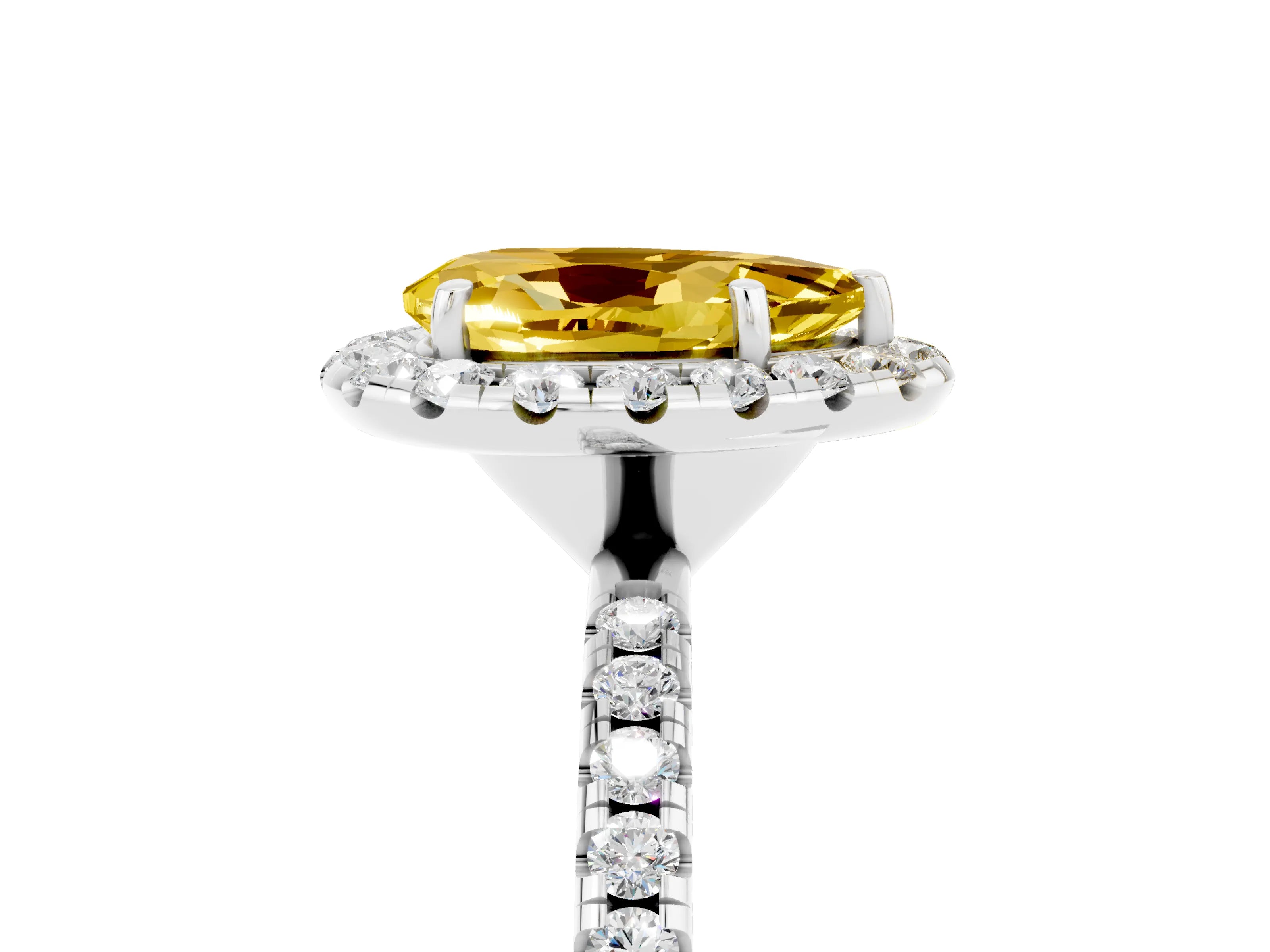 White gold Pear Cut Cut Diamond Floral Halo Engagement Ring with Pavé Band and Prong Setting_5