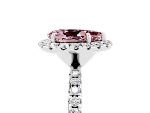 White gold Pear Cut Cut Diamond Floral Halo Engagement Ring with Pavé Band and Prong Setting_5