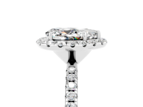 White gold Pear Cut Cut Diamond Floral Halo Engagement Ring with Pavé Band and Prong Setting_5