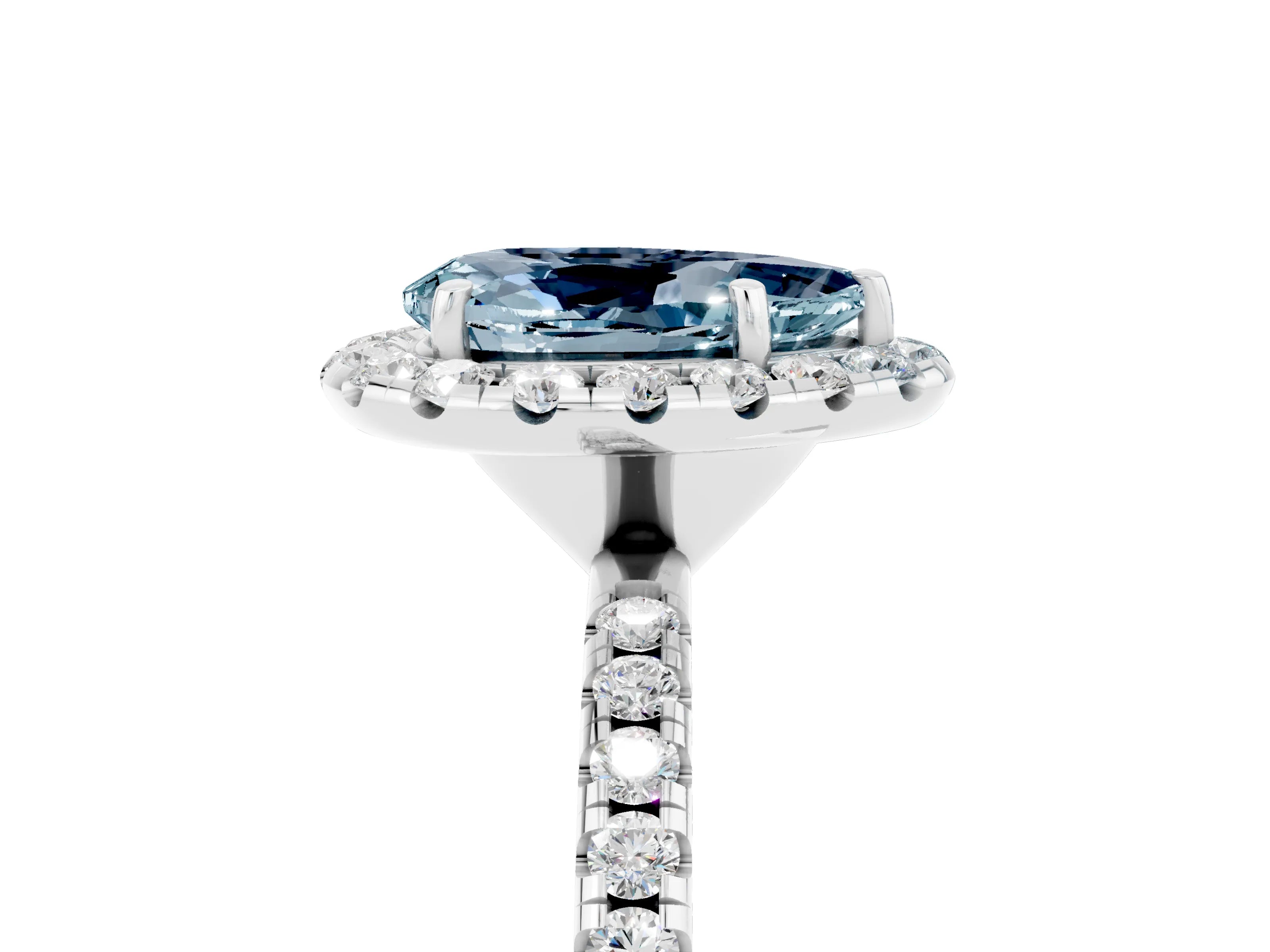 White gold Pear Cut Cut Diamond Floral Halo Engagement Ring with Pavé Band and Prong Setting_5