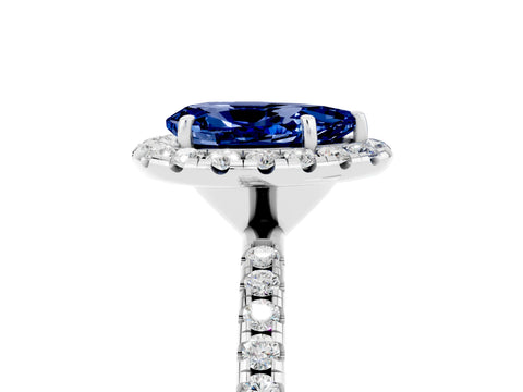 White gold Pear Cut Cut Diamond Floral Halo Engagement Ring with Pavé Band and Prong Setting_5