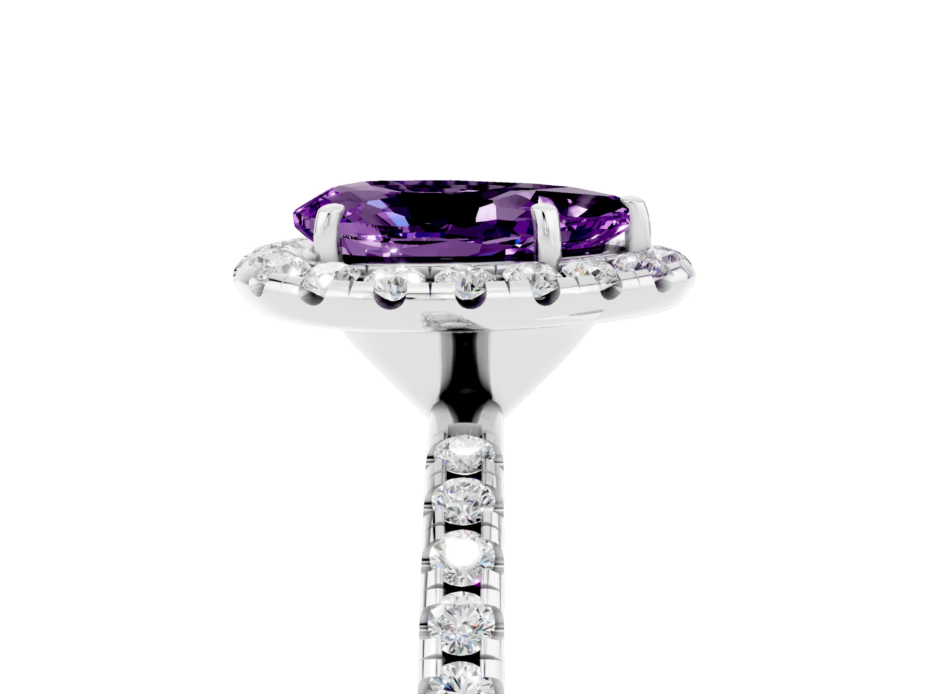 White gold Pear Cut Cut Diamond Floral Halo Engagement Ring with Pavé Band and Prong Setting_5