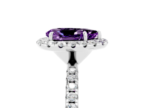 White gold Pear Cut Cut Diamond Floral Halo Engagement Ring with Pavé Band and Prong Setting_5