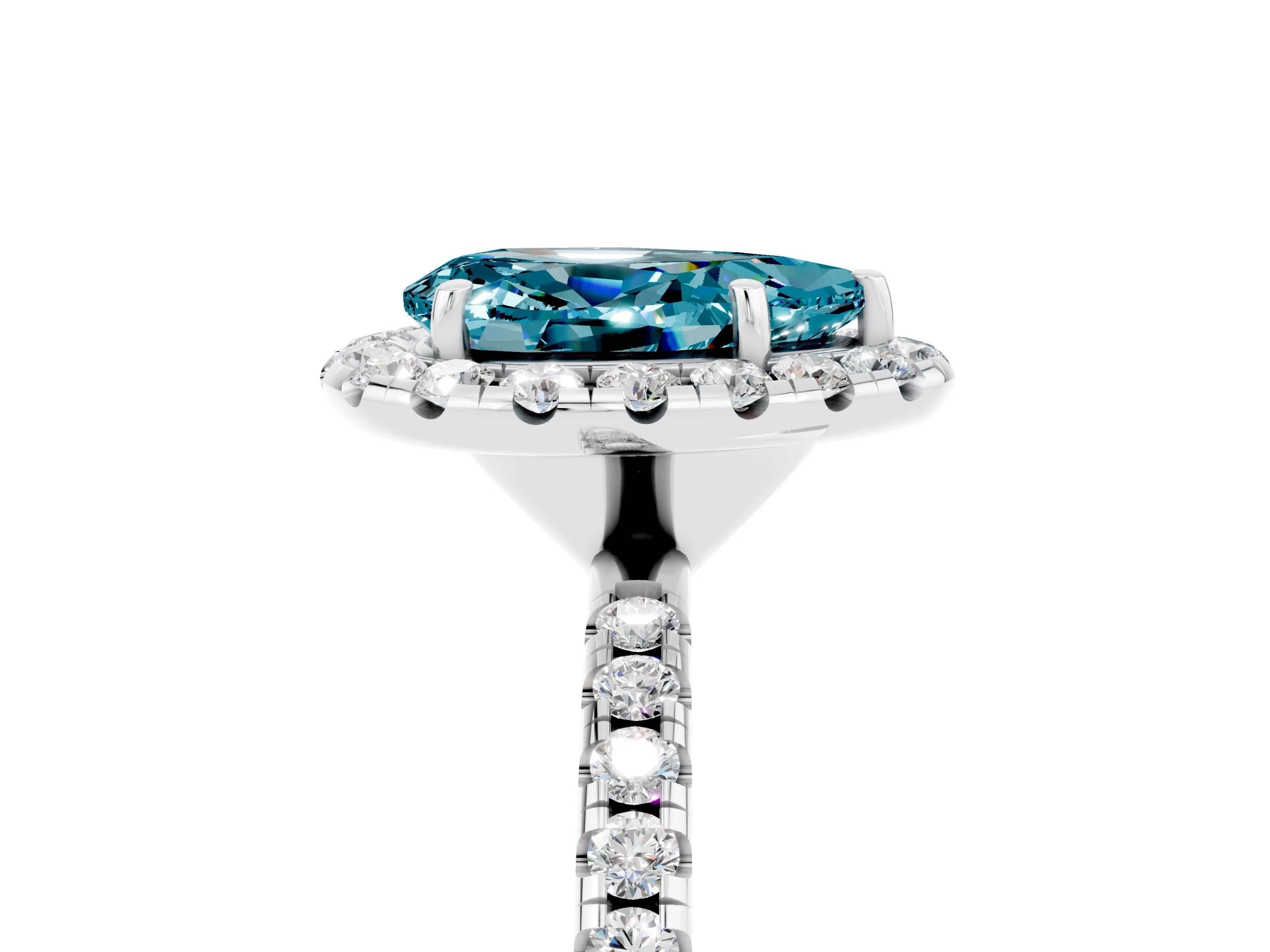 White gold Pear Cut Cut Diamond Floral Halo Engagement Ring with Pavé Band and Prong Setting_5