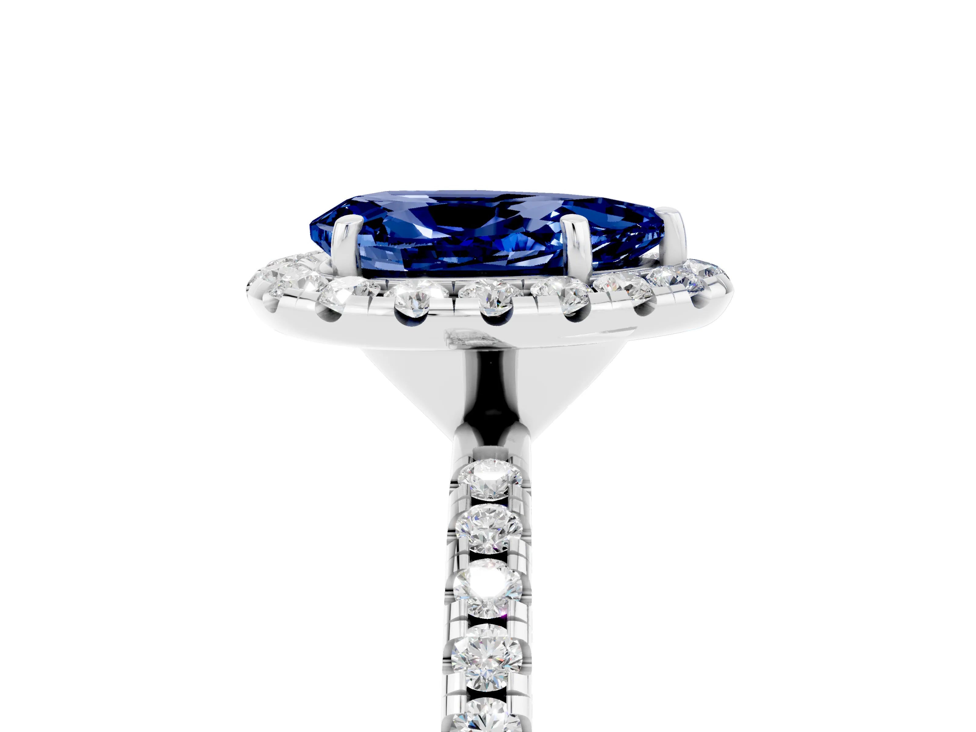 White gold Pear Cut Cut Diamond Floral Halo Engagement Ring with Pavé Band and Prong Setting_5