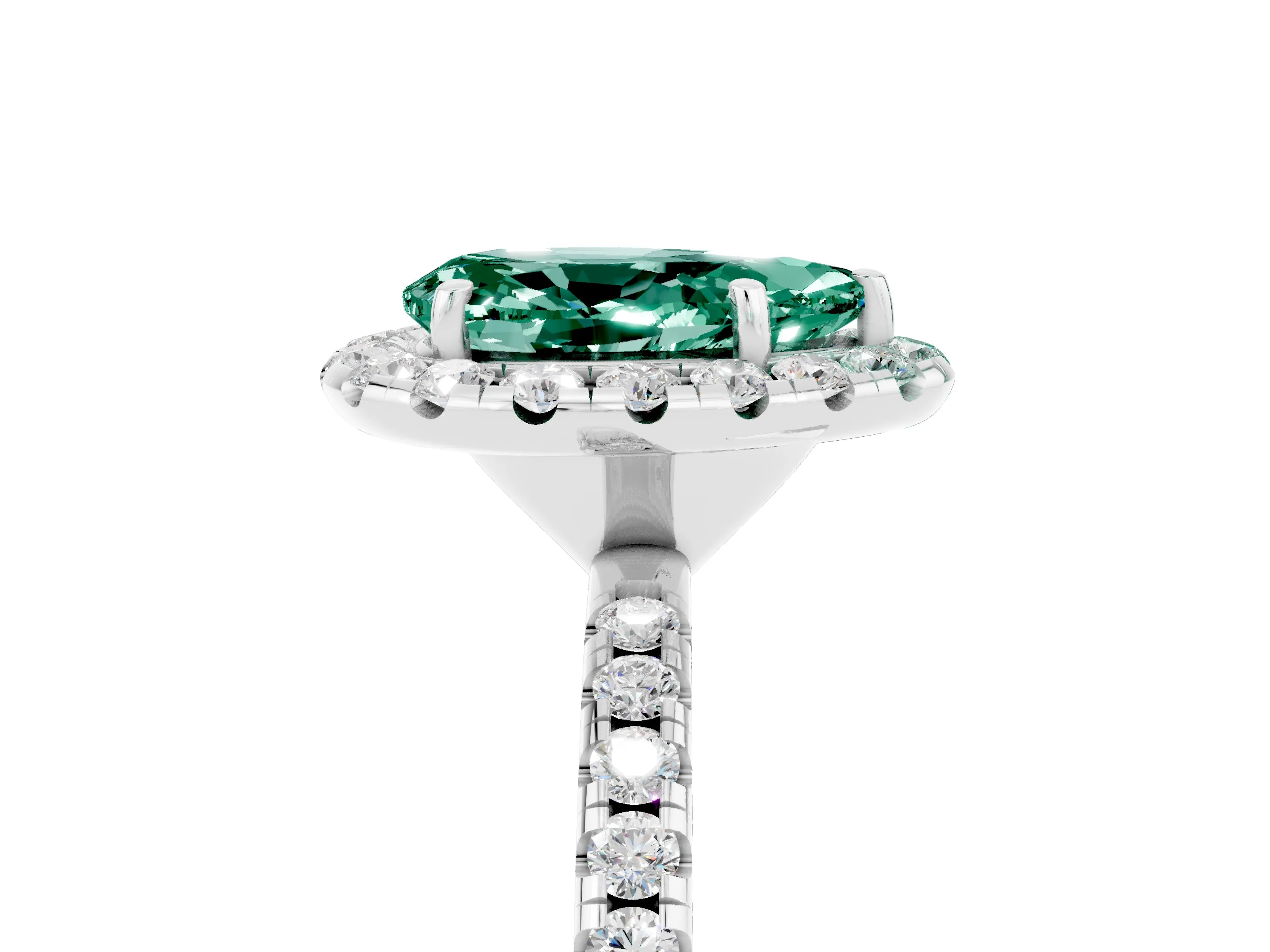 White gold Pear Cut Cut Diamond Floral Halo Engagement Ring with Pavé Band and Prong Setting_5